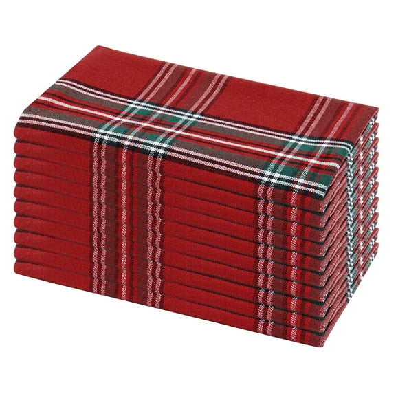 PurpleEssences Tartan Plaid Cloth Napkins Set of 10, 18x18 inches - Red and Green