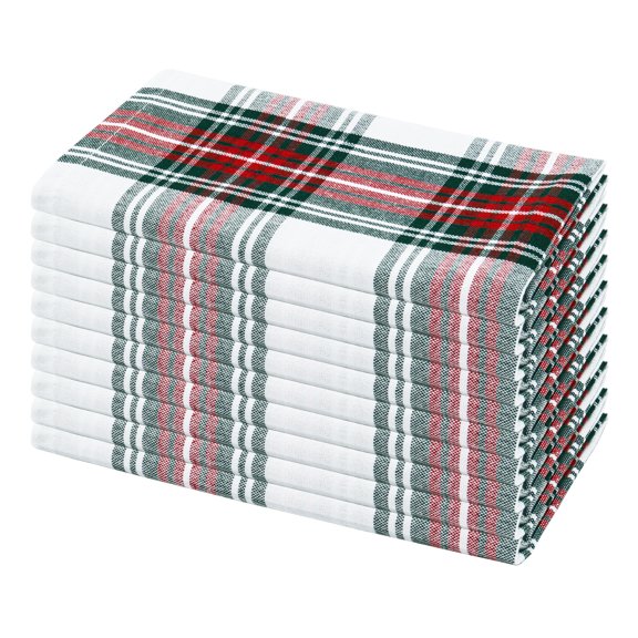 PurpleEssences Tartan Plaid Cloth Napkins Set of 10, 18x18 inches - Red and White