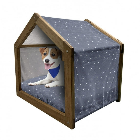 Purpleblue Pet House, Summer Night Sky with Messy Little White Stars and Circles Fun Design, Outdoor & Indoor Portable Dog Kennel with Pillow and Cover, 5 Sizes, Purpleblue White, by Ambesonne