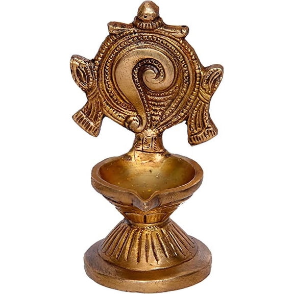 Purpledip Arti Diya Deepak Oil Lamp in Vintage Brass for Home Temple Mandir; Indian Religious Gift (10449)