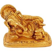 Purpledip Brass Ganesha Small Statue in Reclining/Sleeping Posture, Unique Avatar Of Hindu Elephant God, Indian D cor Religious Gift 11041
