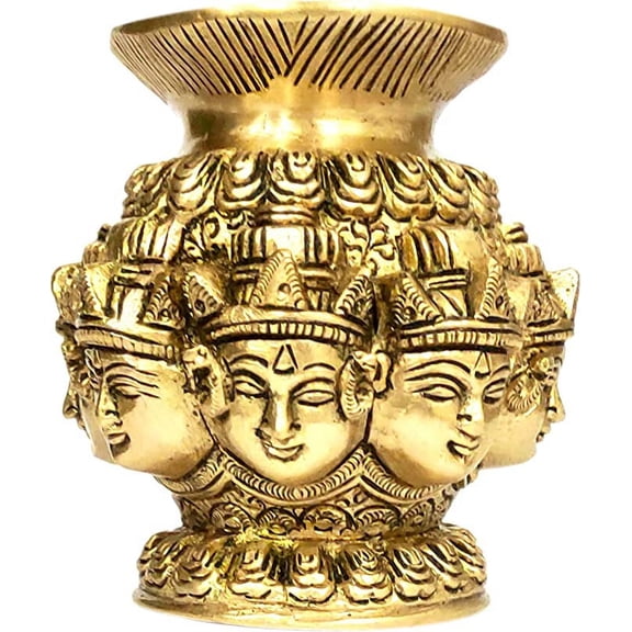 Purpledip Brass Kalash Omnipresent Siva: Rare Collection Decorative Temple Vase (12054)