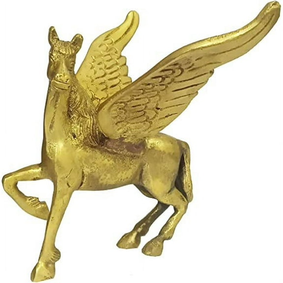 Purpledip Brass Pegasus Statuette: Mythical Two-winged Flying Horse Collectible Art Showpiece (12141)