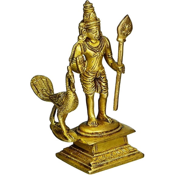 Purpledip Brass Statue Lord Murugan Karthikeya: Skanda, Kumara, Subrahmanya Idol (11229)