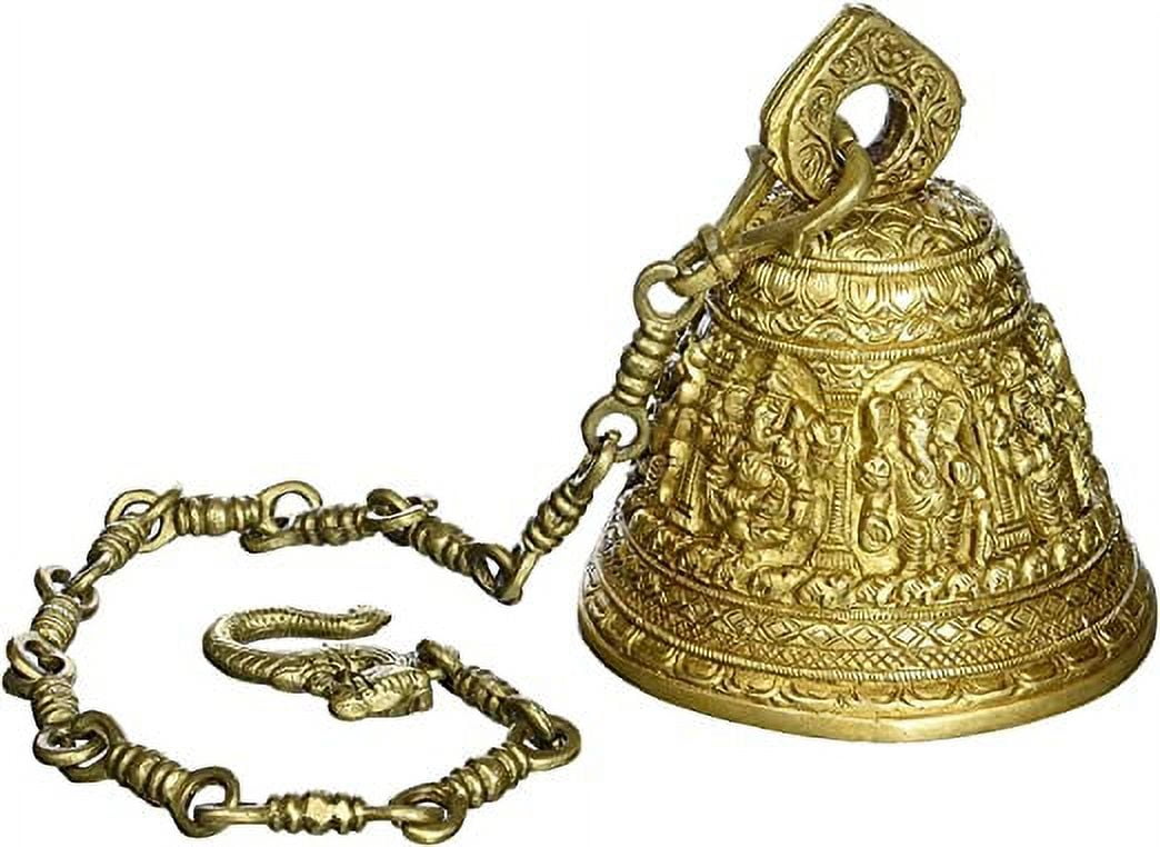 Purpledip Temple Hanging Bell In Ashta-Vinayaka Design: Solid Brass 3 kgs Heavy Bell With Deep Sound (10718)