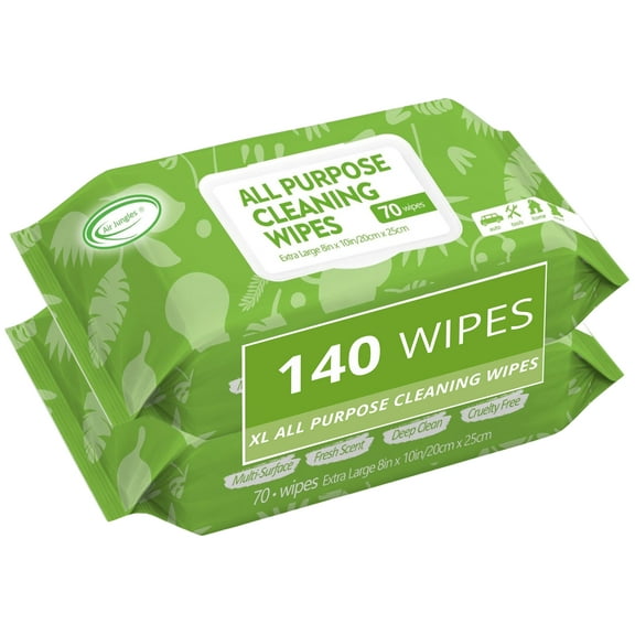 All Purpose Car and Home Cleaning Wipes 70 Count (Pack of 2), Extra Large 8" x 10" Size Cleaner Wipes for Car Interior Household Appliance Kitchen Dust Yoga Mat Desk Gym Equipment Couch Desk & More