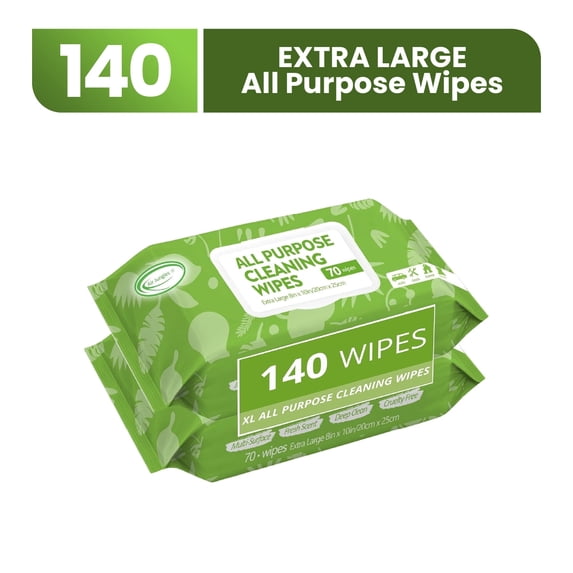 Air Jungles All Purpose Car and Home Cleaning Wipes 70 Count (Pack of 2), Extra Large 8" x 10" Size Cleaner Wipes for Car Interior and Household Appliances