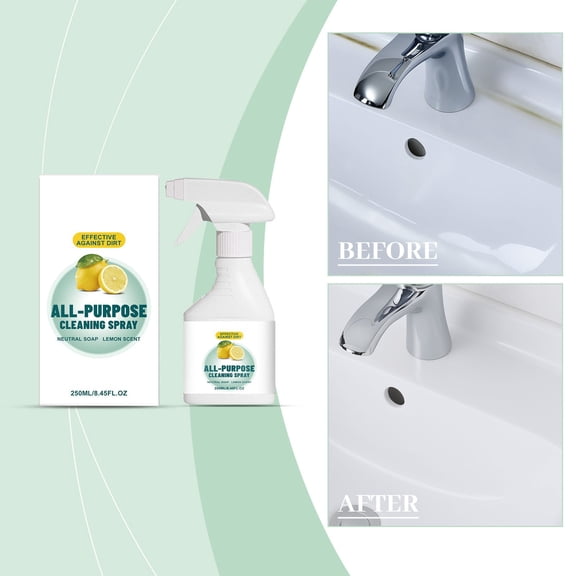 All Purpose Cleaner Spray for Kitchen Bathroom, QQZ Gentle Soap Based Multi Surface Cleaner, Lemon Scented Streak Free Mirror Glass Countertop Cleaner 250ml