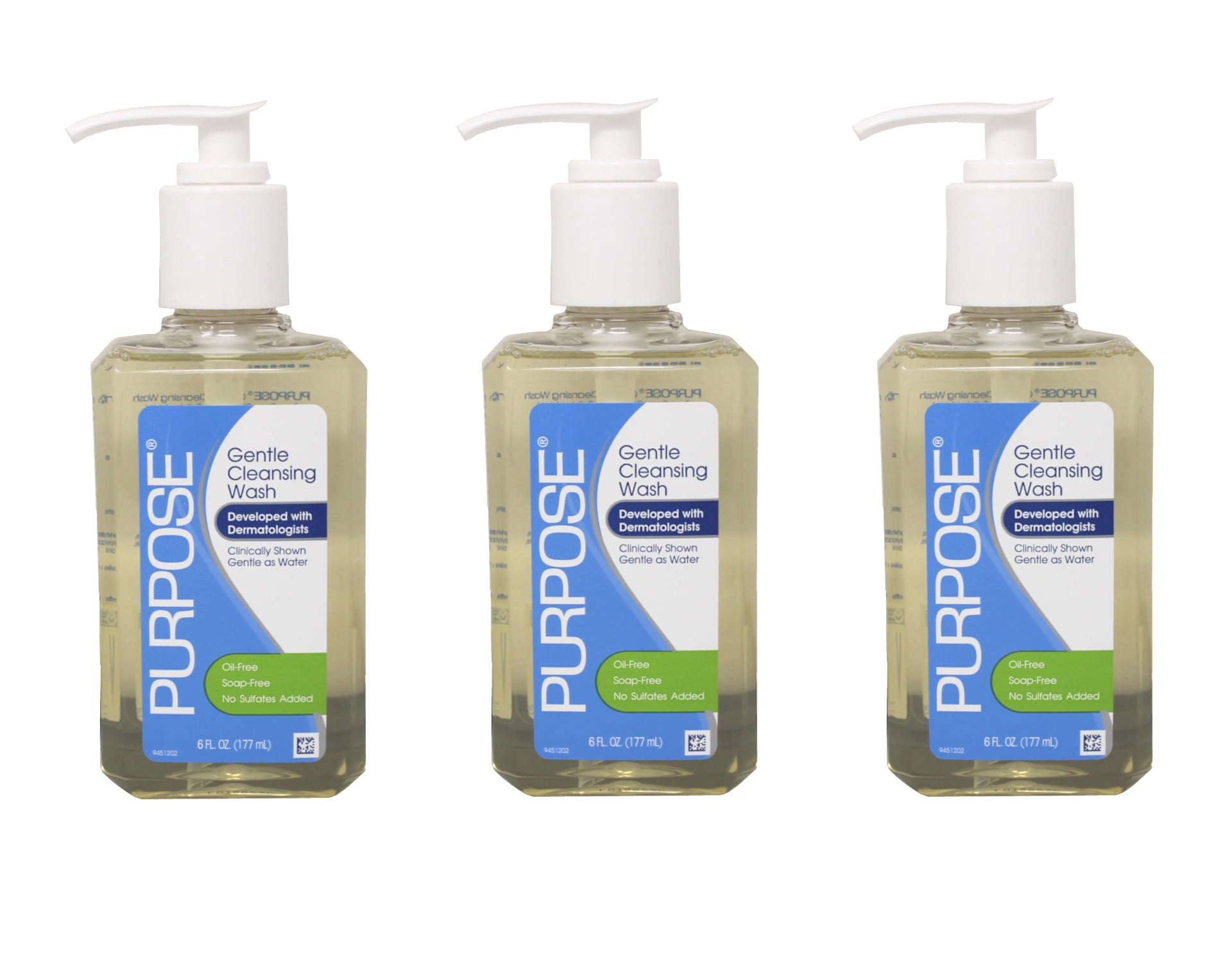 Purpose Gentle Cleansing Face Wash for Sensitive Skin, Dermatologist Recommended, 6 oz, Pack of 3