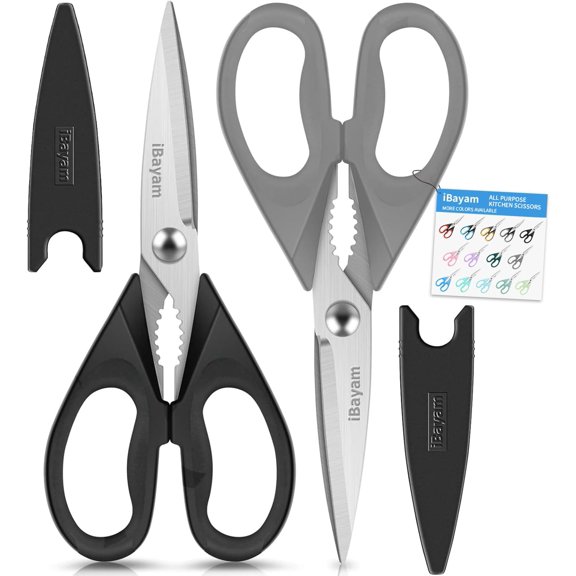 All Purpose Kitchen Scissors, Kitchen Shears with Protective Sheath Durable Stainless Steel Sharp Scissors, Dishwasher Safe, Soft Grip Handle for Cooking Food Herb Pizza Salad Seafood, 8.5 Inch