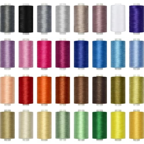 All Purpose Sewing Thread Set - 32 Assorted Rainbow Color Series and White Black Handy Polyester Thread Suitable for Hand and Machine Sewing (Rainbow Color,32 spools)