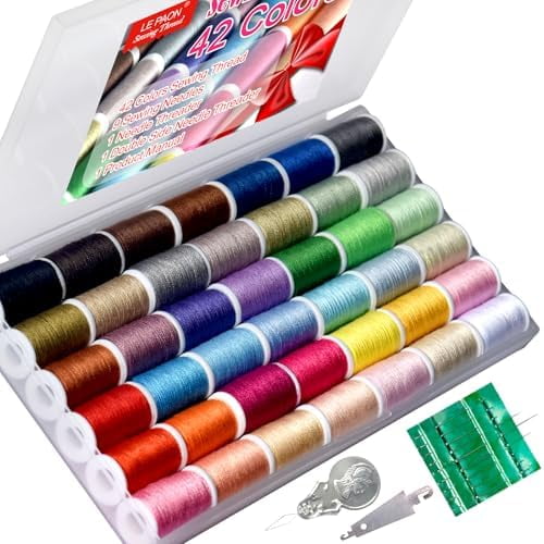 All Purpose Sewing Thread Set - 42 Assorted Rainbow Color Series and White Black Handy Polyester Thread Kit Includes 9 Hand Needles, 2 Needle Threaders, Suitable for Hand and Machine Sewing