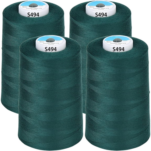 Purpose Sewing Thread from Spun Polyester for Serger, Overlock, Merrow, Quilting Sewing 4 Big Cones of 5000M (5500 Yards) Each - 40S/2 Dark Green