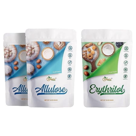 G-Sweetz All Purpose Sweeteners: Allulose 2-Pack & Erythritol 1-Pack. Total Servings 342; Zero Calorie Sweeteners, Sugar-Free Substitute for Baking, Smoothies, Coffee Keto Diet Food | MPK3, 1LB/Each