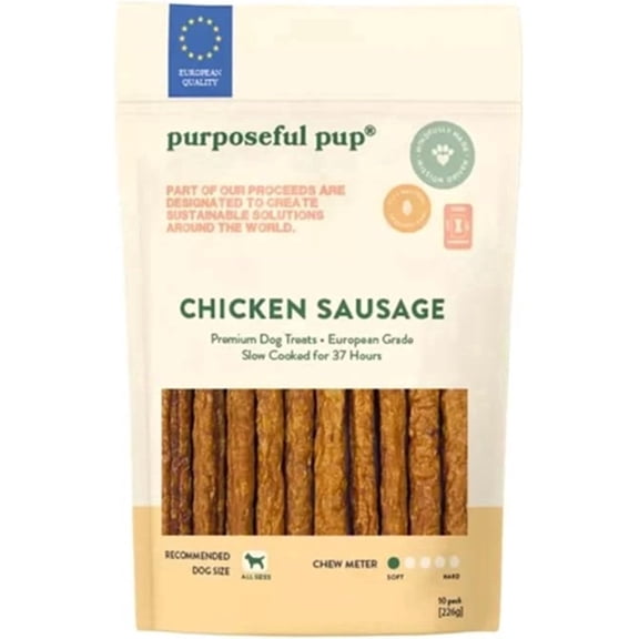 Purposeful Pup, Chicken Sausage Dog Treats – Natural Single Ingredient, Grain‑Free Chews for Dogs, 10 Pack