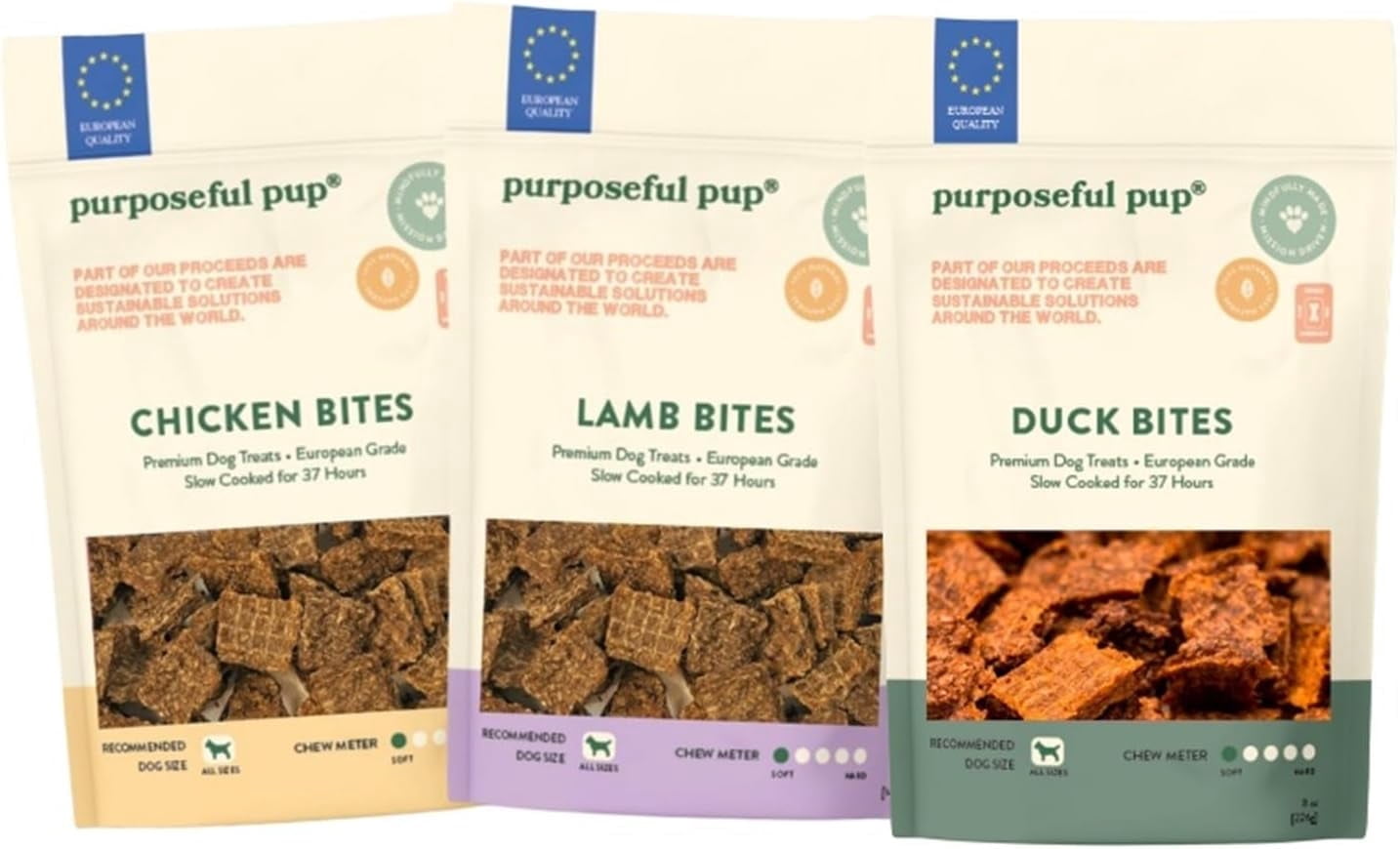 Purposeful Pup, Trio Bite-size Dog Treat Bundle - 3 Packs Premium European Quality