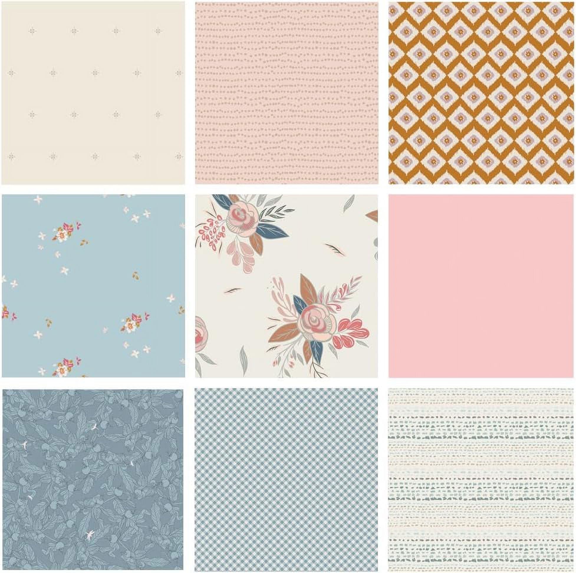Purposefully Curated Quilt Bundle Blue Tan Floral Fabrics Colors