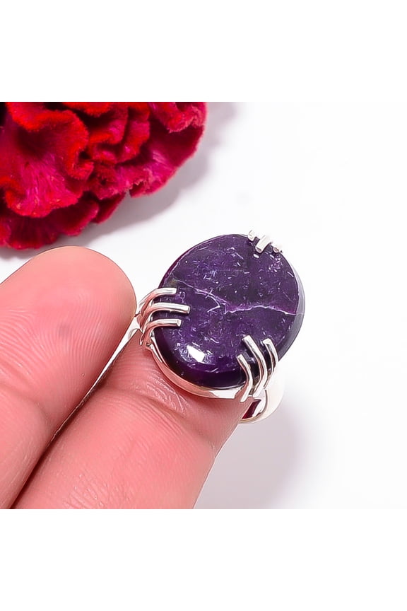 Purpurite - Faires Tin Mine Gemstone 925 Sterling Silver Ring S.8.5 R102563, Christmas Gift
