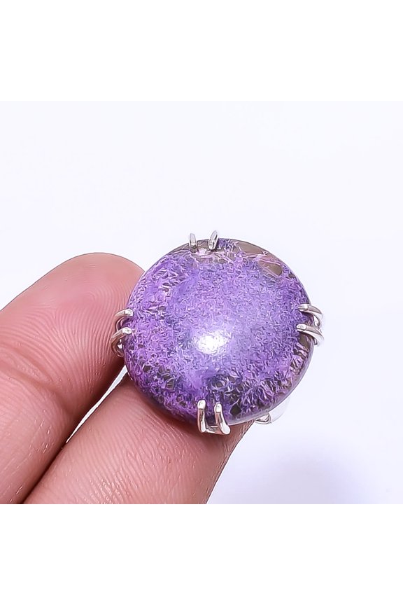 Purpurite -Faires Tin Mine Solitaire Gemstone Handmade 925 Sterling Silver Ring s.7, Purple Purpurite Ring R_8024_297_59