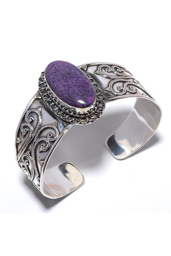 Purpurite Gemstone 925 S Bali Sterling Silver Handmade Cuff Adst. T27 A350, Valentine's Day Gift, Birthday Gift, Beautiful Jewelry For Woman & Girls