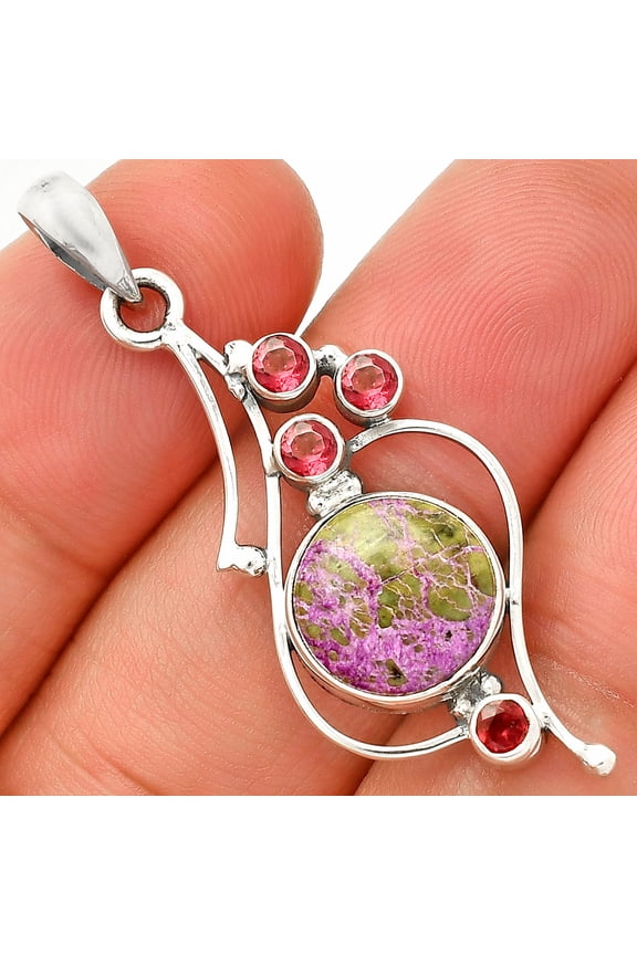 Purpurite - South Africa & Garnet 925 Sterling Silver Pendant Jewelry P-1037 SDP149603