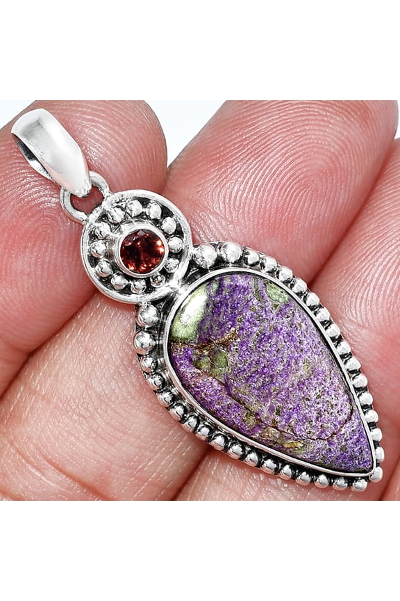 Purpurite - South Africa & Garnet 925 Sterling Silver Pendant Jewelry P-1500 SDP152852
