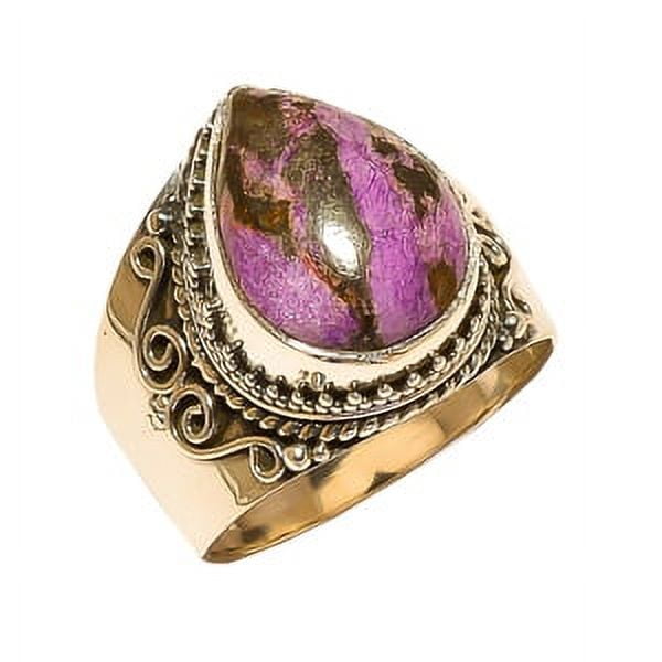 ZAM GEMS Purpurite Vintage Style Solid 925 Sterling Silver Ring Size 9, Purple Gemstone Ring, Pear Purpurite Ring, Handmade Ring, Natural Ring