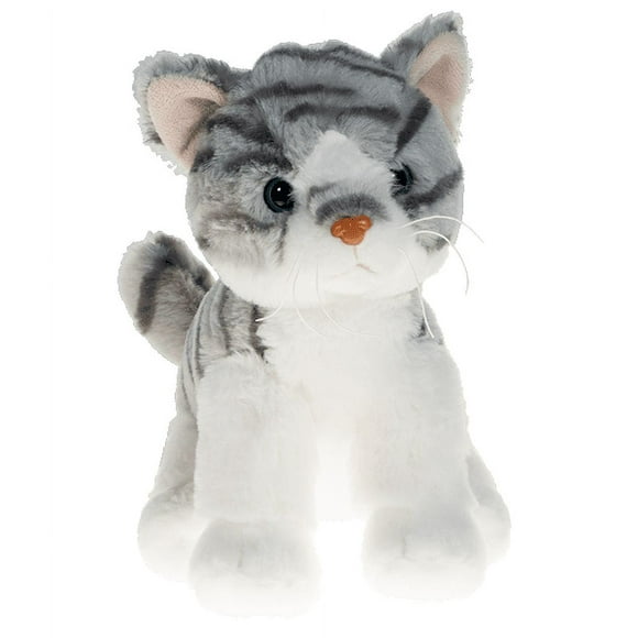 Purr-Cilla The Grey Tabby Cat 8 Inch Halloween Plush Toy with Removable Spooky Sound ModuleCreepy Eerie Noises & "Happy Halloween" Voice Perfect for Halloween Decor, Trick-or-Treat Gifts & Props