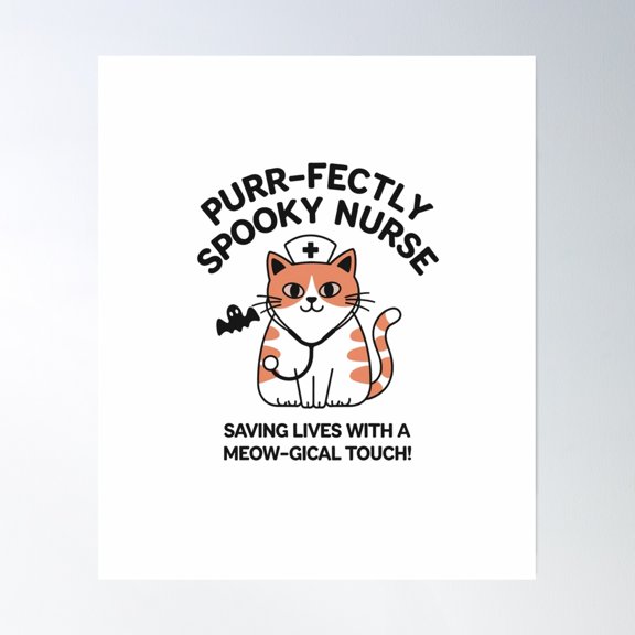 Purr-Fectly Spooky Nurse: Saving Lives With A Meow-Gical Touch! Poster Wall Art, Modern Wall Decor, 12x18 UNFRAMED