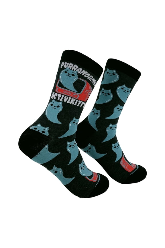 Purranormal Activikitty Socks Funny Spooky Kitten Graphic Novelty Footwear for Ladies