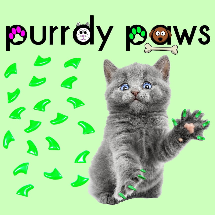 Purrdy Paws Soft Nail Caps for Cats 40pk Neon Green Medium