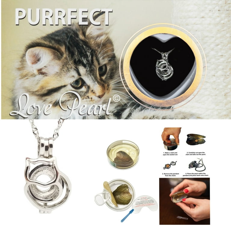 Purrfect Cat Love Wish Pearl Kit Cultured Pearl Necklace Set with Stainless Steel Chain 16