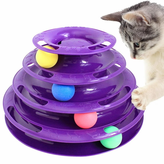 Purrfect Feline Titan's Tower Cat Puzzle Toy, Ball Tower - Purple - 4 Tier