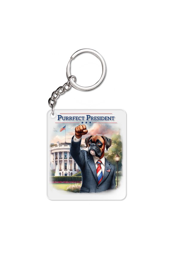 Purrfect President Boxer Raise Fist Fight Survived Election 2024 Acrylic Keychain Boxers Dog Lover Gifts Idea Collar Charm Tag Keyring - 00013