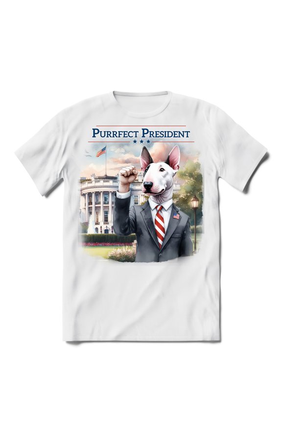 Purrfect President Bull Terrier Raise Fist Fight Survived Election 2024 Shirt T-shirt Unisex Merch Bully Dog Lovers Gifts Idea - 00013