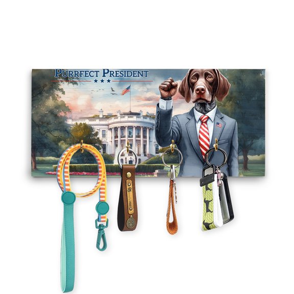 Purrfect President German Shorthaired Pointer Raise Fist Fight Survived Election 2024 Wood Key Holder GSP Lover Dog Gift Wall-mounted Key Rack Home Decor - 00013