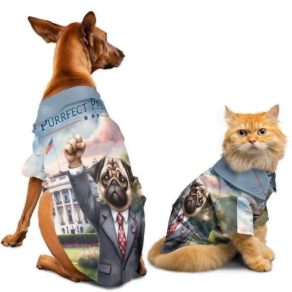 Purrfect President Pug Raise Fist Fight Survived Election 2024 Hawaiian Summer Shirt for Small Medium Large Dog Cat Dog Lover Gifts - 00013