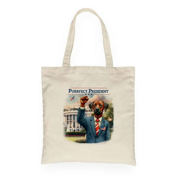 Purrfect President Rhodesian Ridgeback Raise Fist Fight Survived Election 2024 Canvas Tote Bag Ridgebacks Dog Lover Gifts Reusable Shopping Grocery Bag - 00013