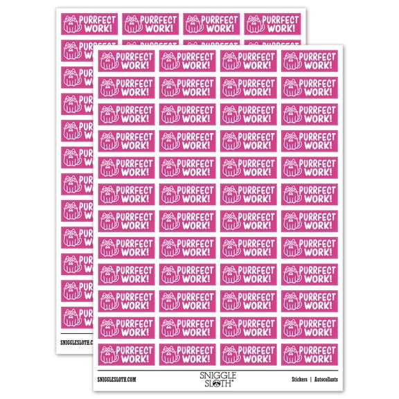 Purrfect Work Teacher Student School Sticker Set - Hot Pink - Gloss Finish - 1.25" Mini