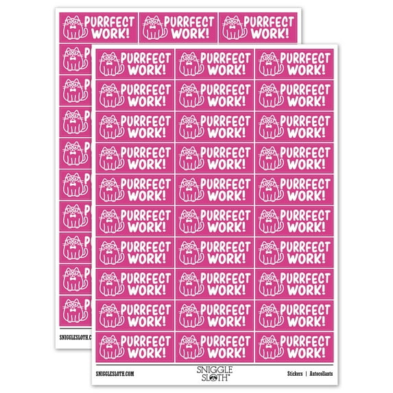 Purrfect Work Teacher Student School Sticker Set - Hot Pink - Matte Finish - 1.75" Medium
