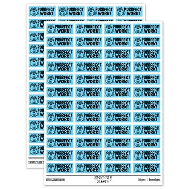 Purrfect Work Teacher Student School Sticker Set - Light Blue - Gloss Finish - 1.25" Mini