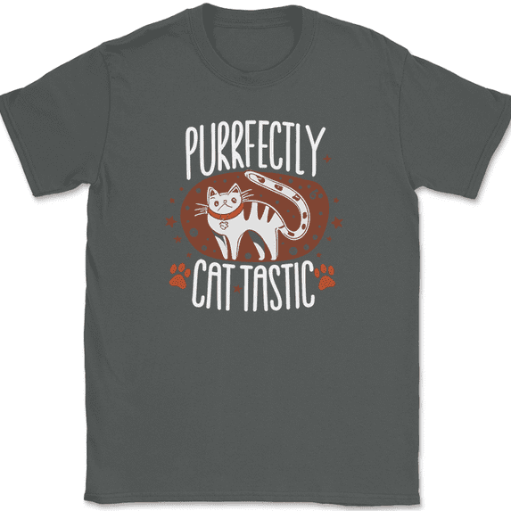 Purrfectly Cat Tastic T-Shirt Funny Kitten Feline Humor Cute Animal Lover Tee - Charcoal, 3XL