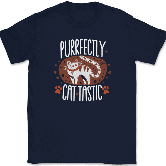 Purrfectly Cat Tastic T-Shirt Funny Kitten Feline Humor Cute Animal Lover Tee - Navy, 4XL
