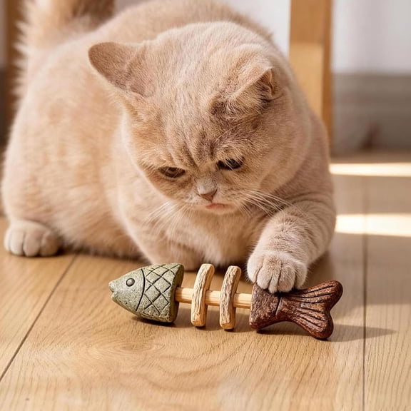 PurriDent Natural Chew Toy For Cats, Whitening Fishbone Shape With Catnip & Silvervine, Teeth Cleaning Stick For Interactive Play & Health (#B)