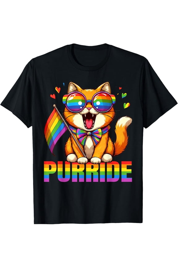 Purride Cat Lover Pride Month Gay Rights Rainbow Cat Lover T-shirt