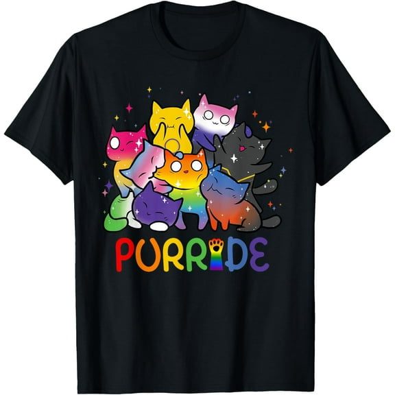 Purride Cat Pride Ally LGBT Rainbow Animal Lovers Women T-Shirt Tee