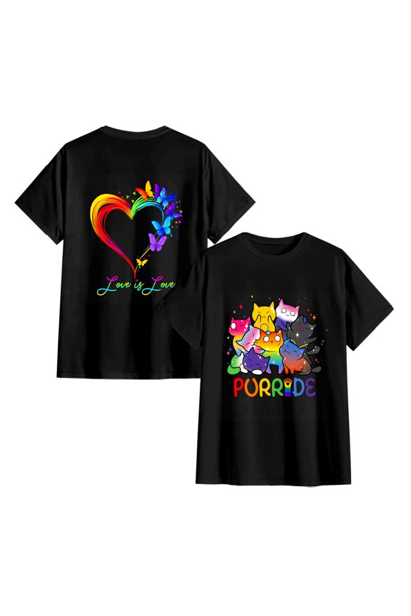 Purride Cat Pride Ally Rainbow Animal Lovers Women Double Sided Different Design T-Shirt , OdeJous Black T-Shirt 4XL