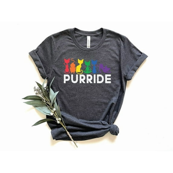 Purride Cat Pride T-Shirt, LGBTQ Pride Month Shirt for Cat Lovers, Rainbow Flag Graphic Tee, Gift for Gay and Lesbian Friends