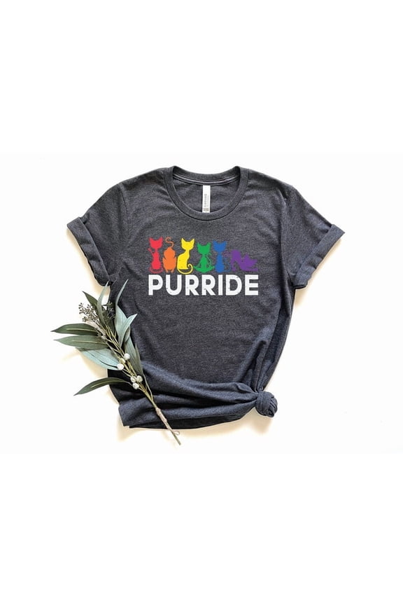 Purride Cat Pride T-Shirt, LGBTQ Pride Month Shirt for Cat Lovers, Rainbow Flag Graphic Tee, Gift for Gay and Lesbian Friends