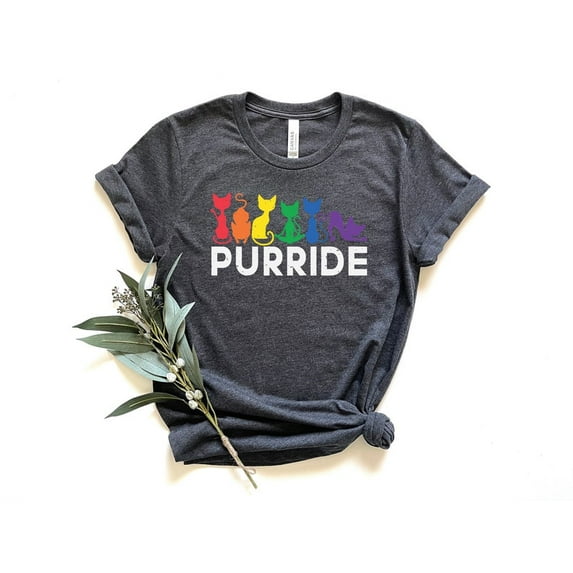 Purride Cat Pride T-Shirt, LGBTQ Pride Month Shirt for Cat Lovers, Rainbow Flag Graphic Tee, Gift for Gay and Lesbian Friends